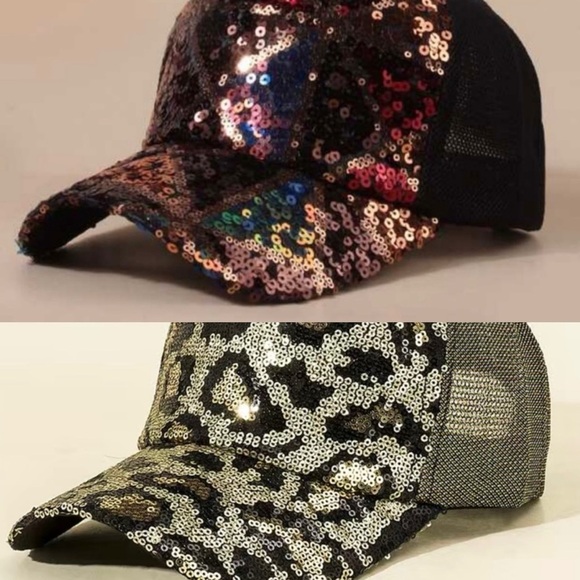 Sequin Baseball Cap. MULTI or CHEETAH Adjustable Back Closure. Fall Colors  NEW - Picture 1 of 9